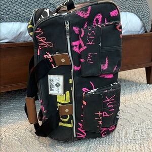 PINK Victoria's Secret Black and Pink Duffel Roller Bag